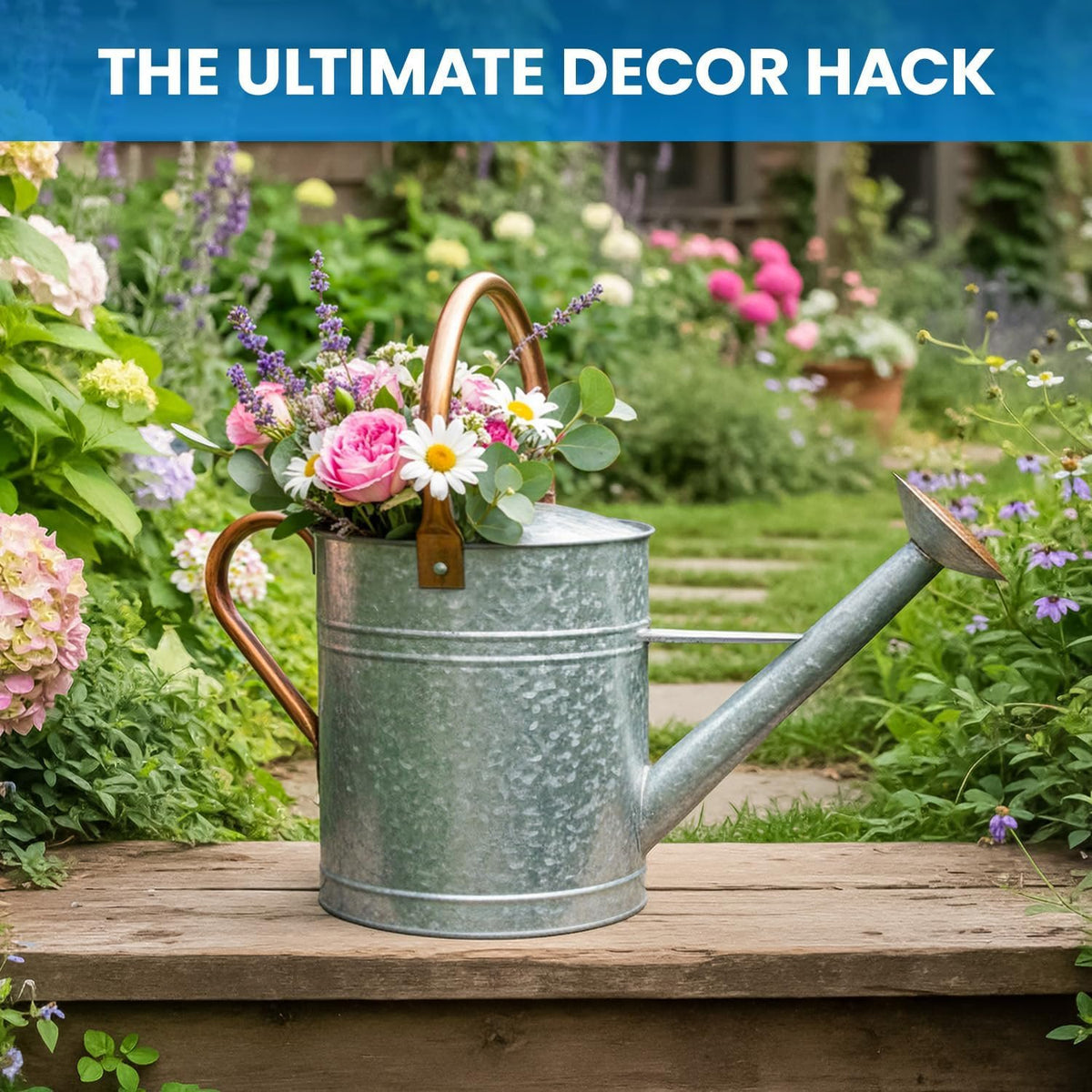 Laurel Gardenware Large Galvanized Watering Can with Copper-Tone Handles additional product photo
