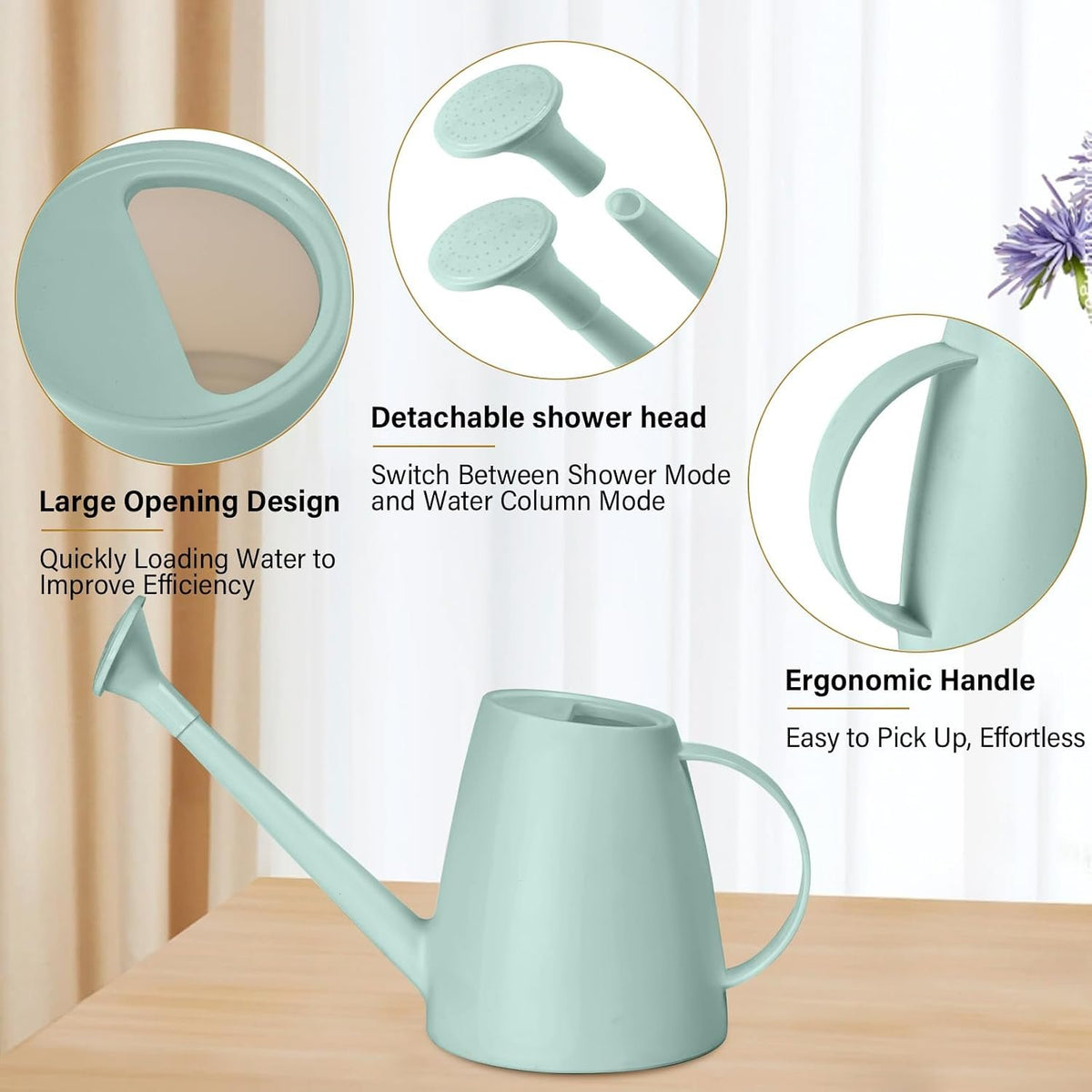 Laurel Gardenware Light Green Watering Can with Removable Shower Head additional product photo