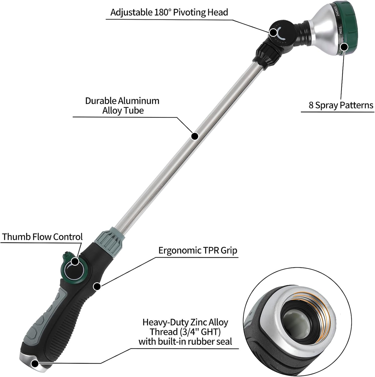 Laurel Gardenware Aluminum Watering Wand with Pivoting Spray Head additional product photo