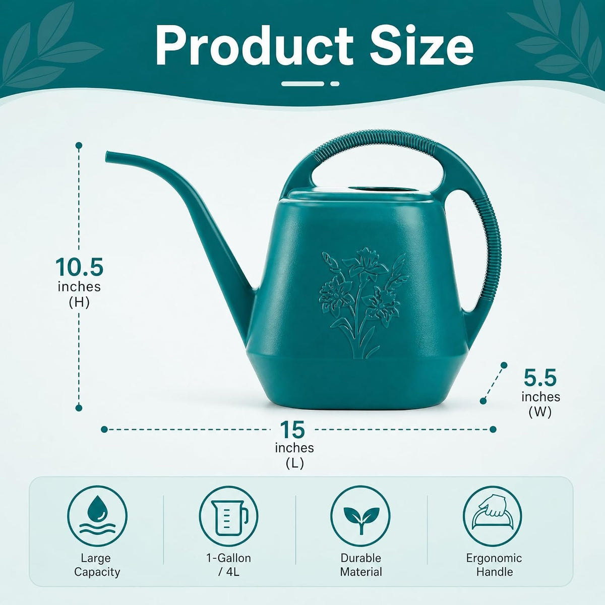 Laurel Gardenware Floral Embossed Long-Spout Watering Can additional product photo
