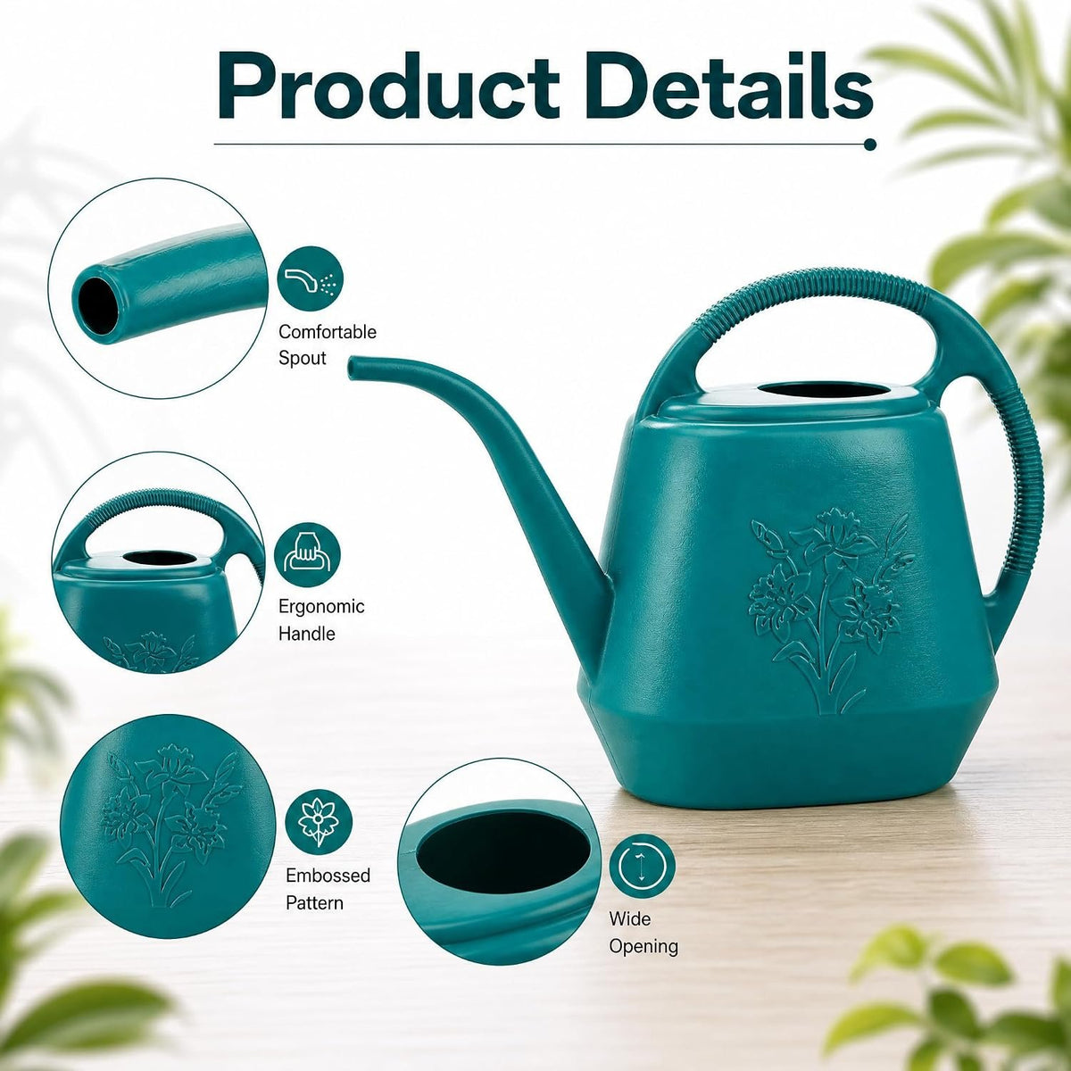 Laurel Gardenware Floral Embossed Long-Spout Watering Can additional product photo
