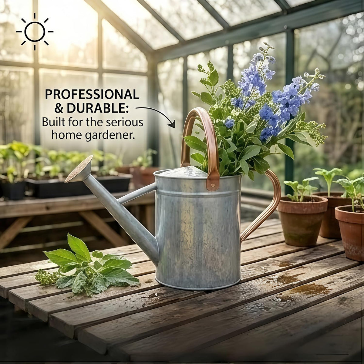 Laurel Gardenware Galvanized Zinc Watering Can with Removable Rose additional product photo