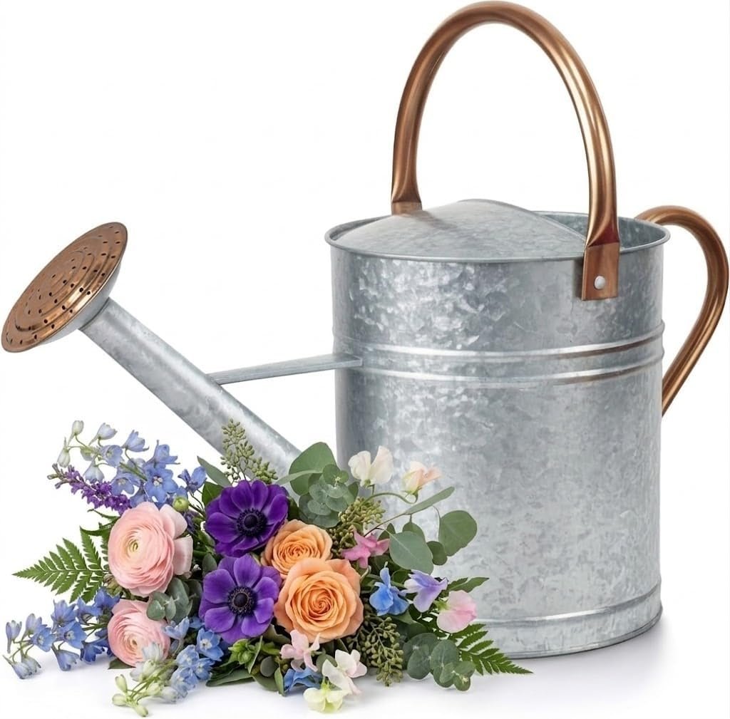 Laurel Gardenware Galvanized Zinc Watering Can with Removable Rose studio product photo