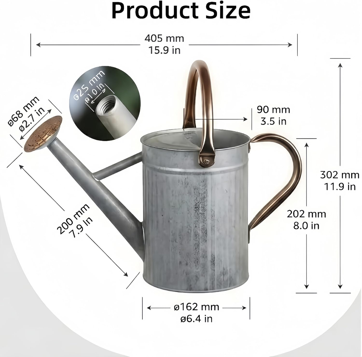 Laurel Gardenware Galvanized Zinc Watering Can with Removable Rose additional product photo