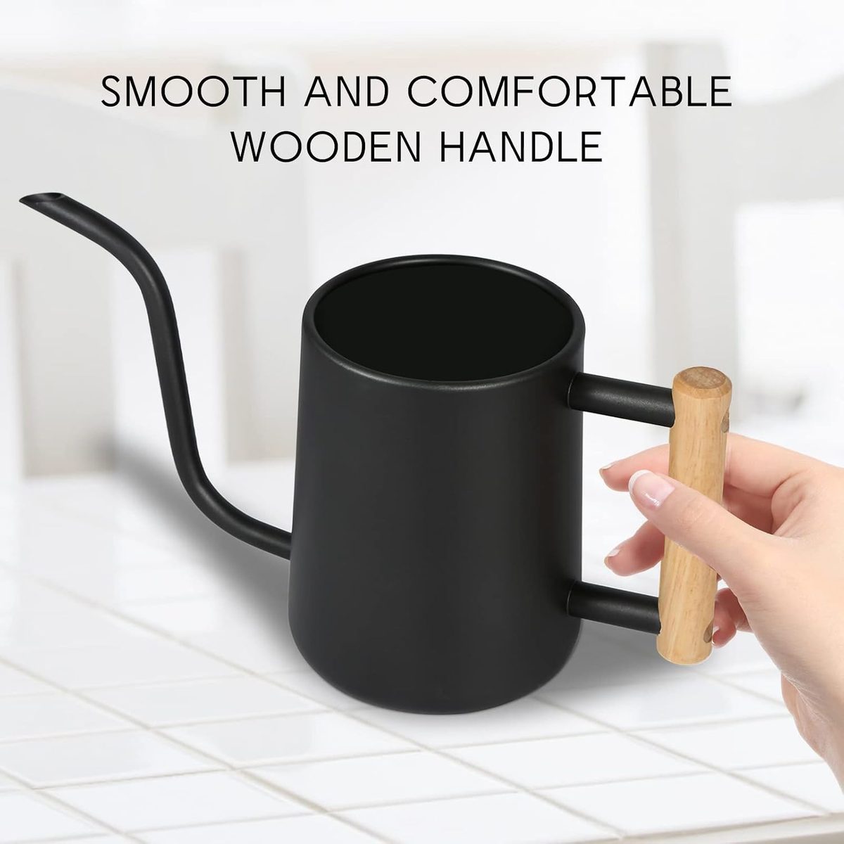 Laurel Gardenware Black Stainless Steel Gooseneck Watering Can with Wooden Handle additional product photo