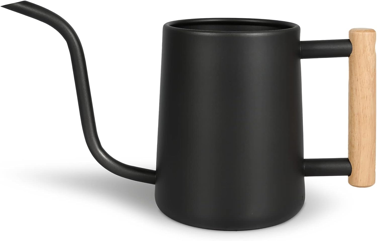 Laurel Gardenware Black Stainless Steel Gooseneck Watering Can with Wooden Handle studio product photo