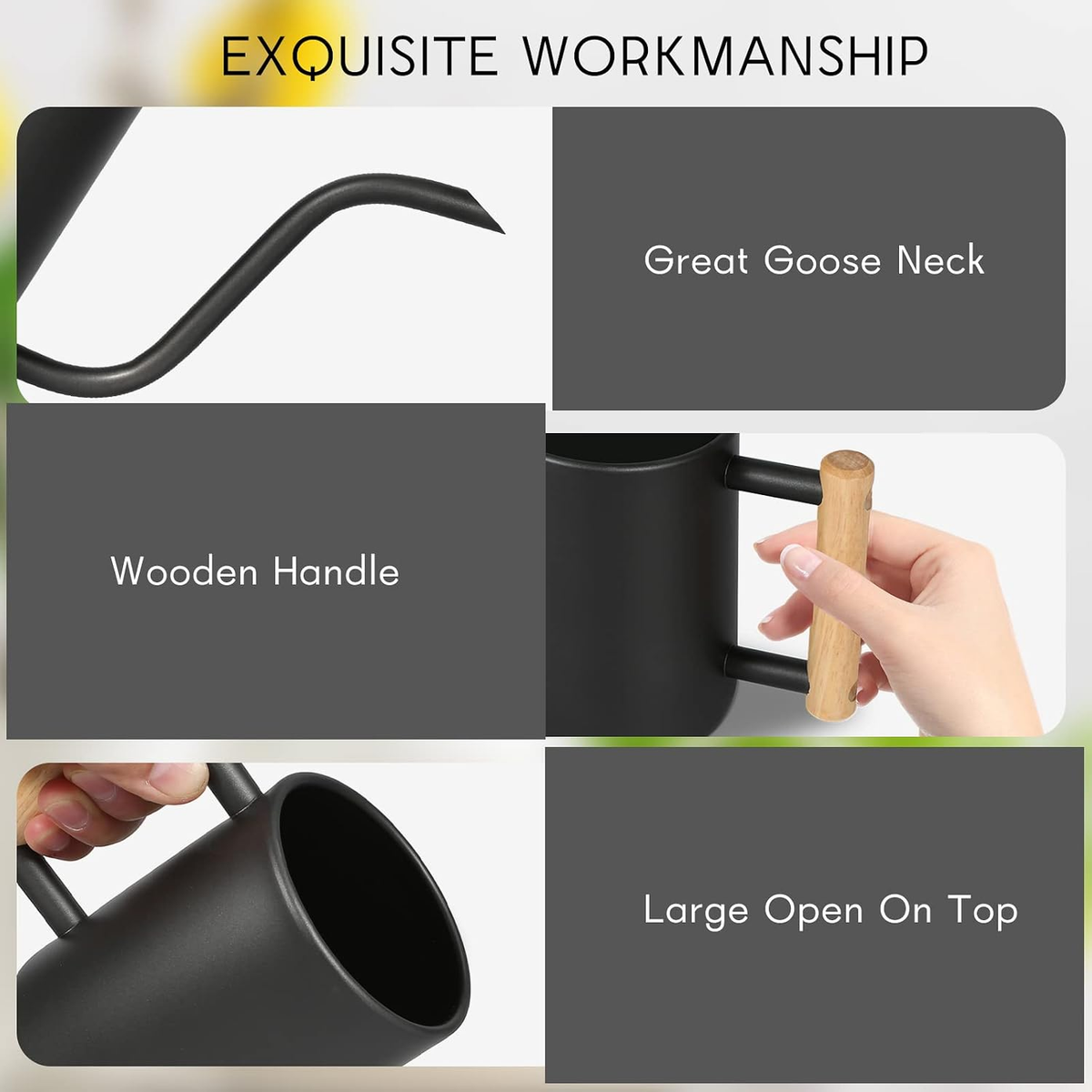 Laurel Gardenware Black Stainless Steel Gooseneck Watering Can with Wooden Handle additional product photo