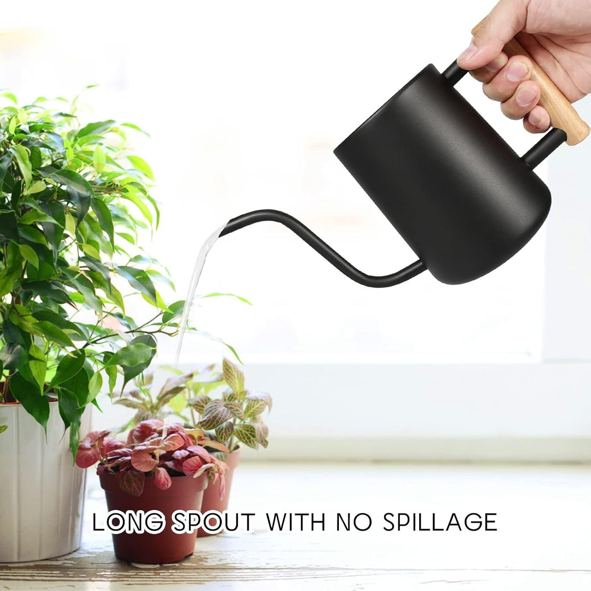 Laurel Gardenware Black Stainless Steel Gooseneck Watering Can with Wooden Handle additional product photo