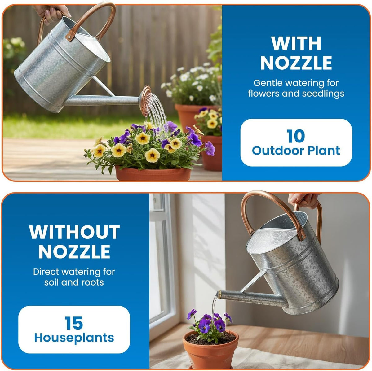 Laurel Gardenware Large Galvanized Watering Can with Copper-Tone Handles additional product photo