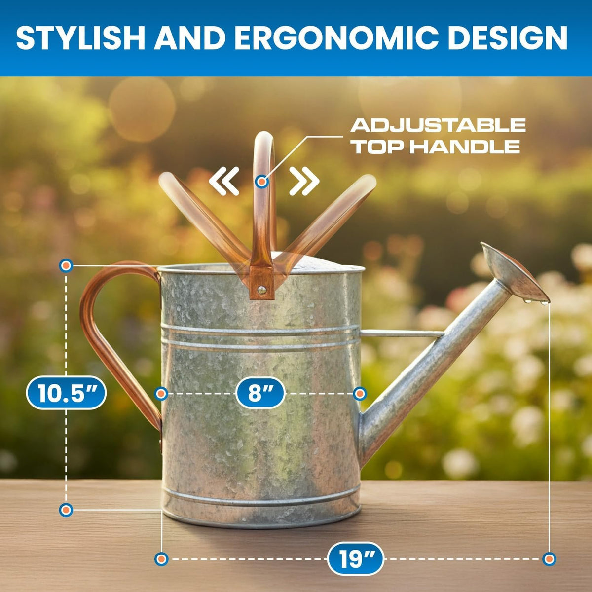 Laurel Gardenware Large Galvanized Watering Can with Copper-Tone Handles additional product photo