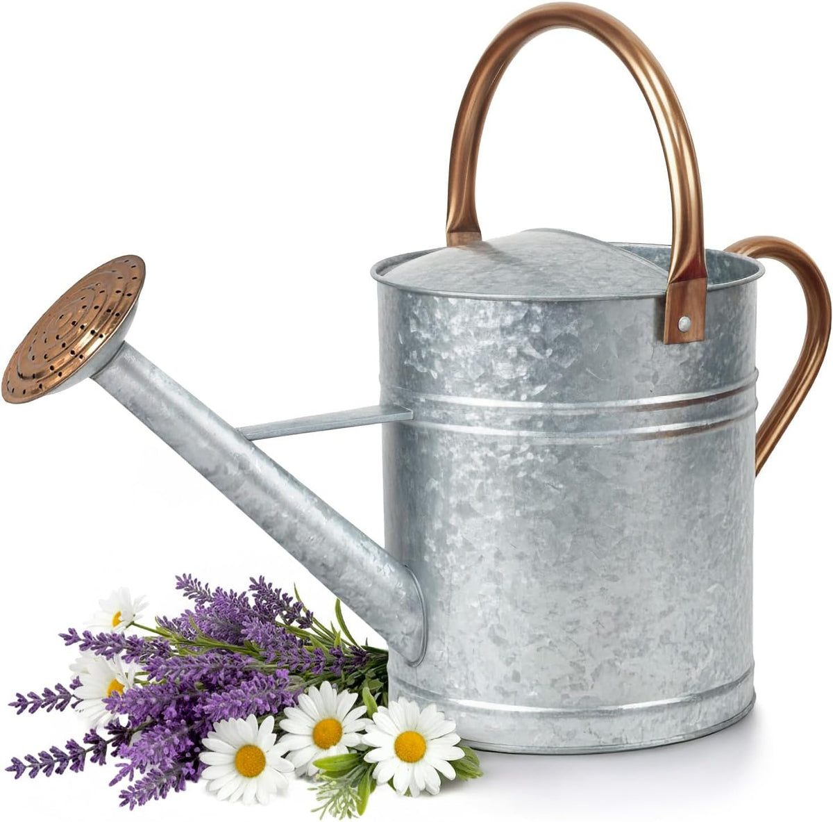Laurel Gardenware Large Galvanized Watering Can with Copper-Tone Handles studio product photo