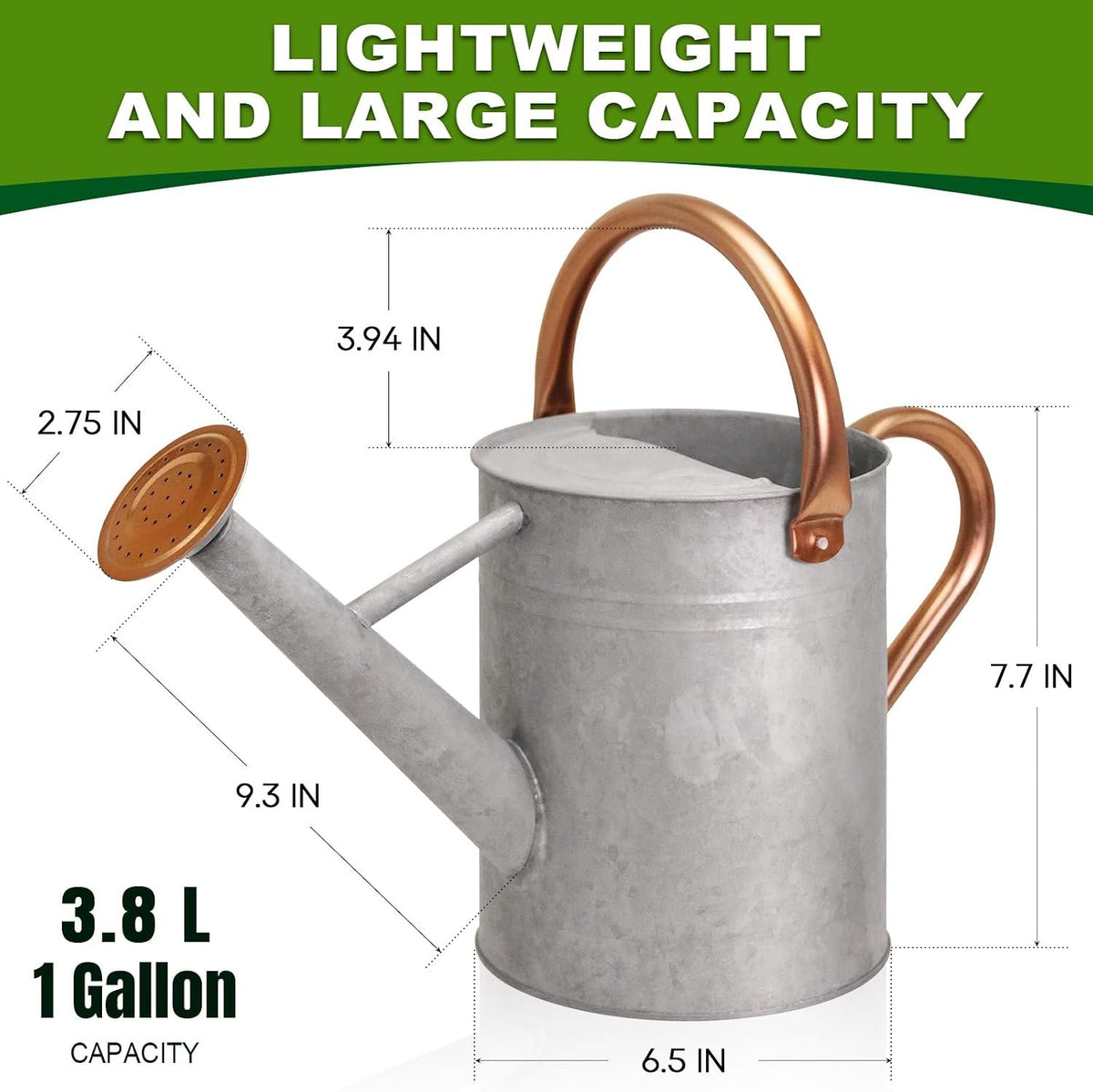 Laurel Gardenware Zinc-Color Metal Watering Can with Detachable Sprinkler additional product photo