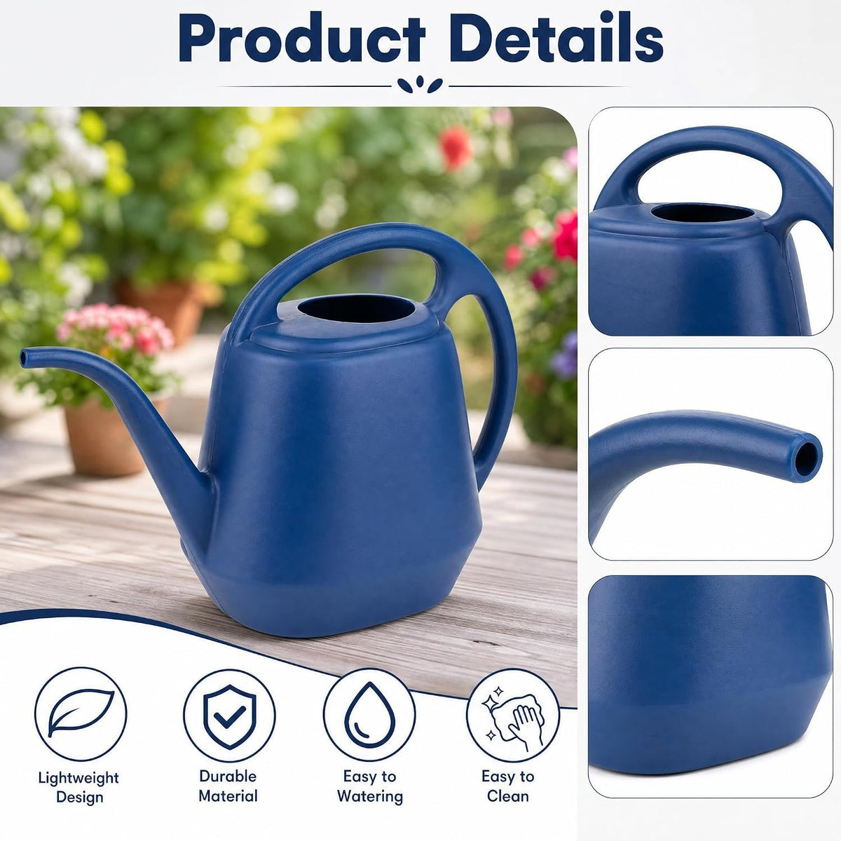 Laurel Gardenware Royal Blue Plastic Long-Spout Watering Can additional product photo