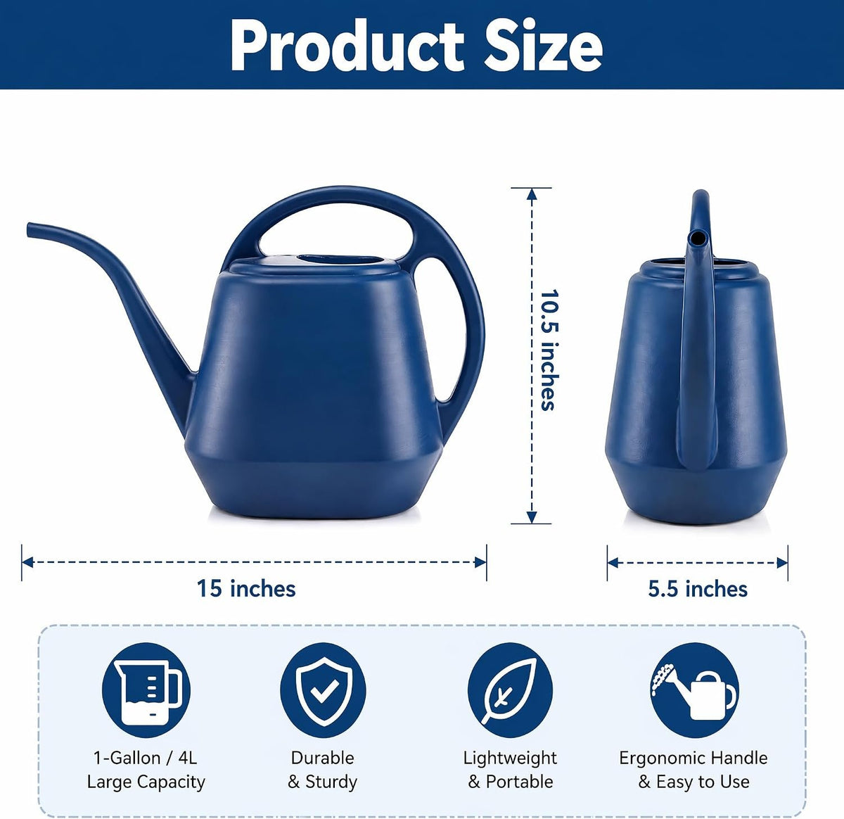 Laurel Gardenware Royal Blue Plastic Long-Spout Watering Can additional product photo