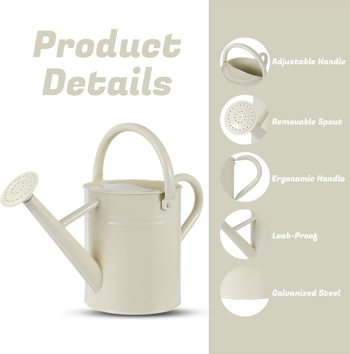 Laurel Gardenware White Metal Watering Can with Swivel Handle additional product photo